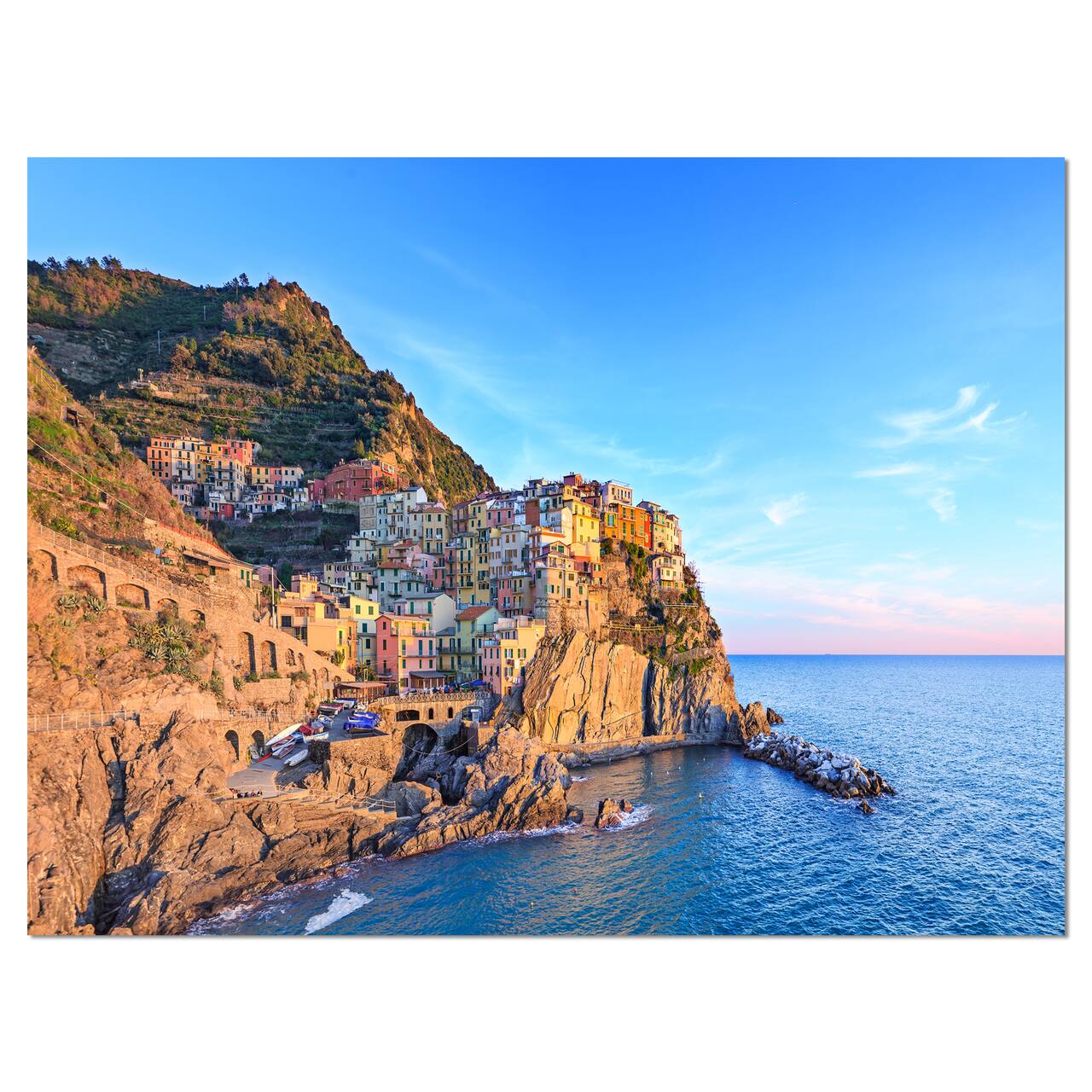 Designart - Manarola Village Cinque Terre Italy - Extra Large Seashore Canvas Art